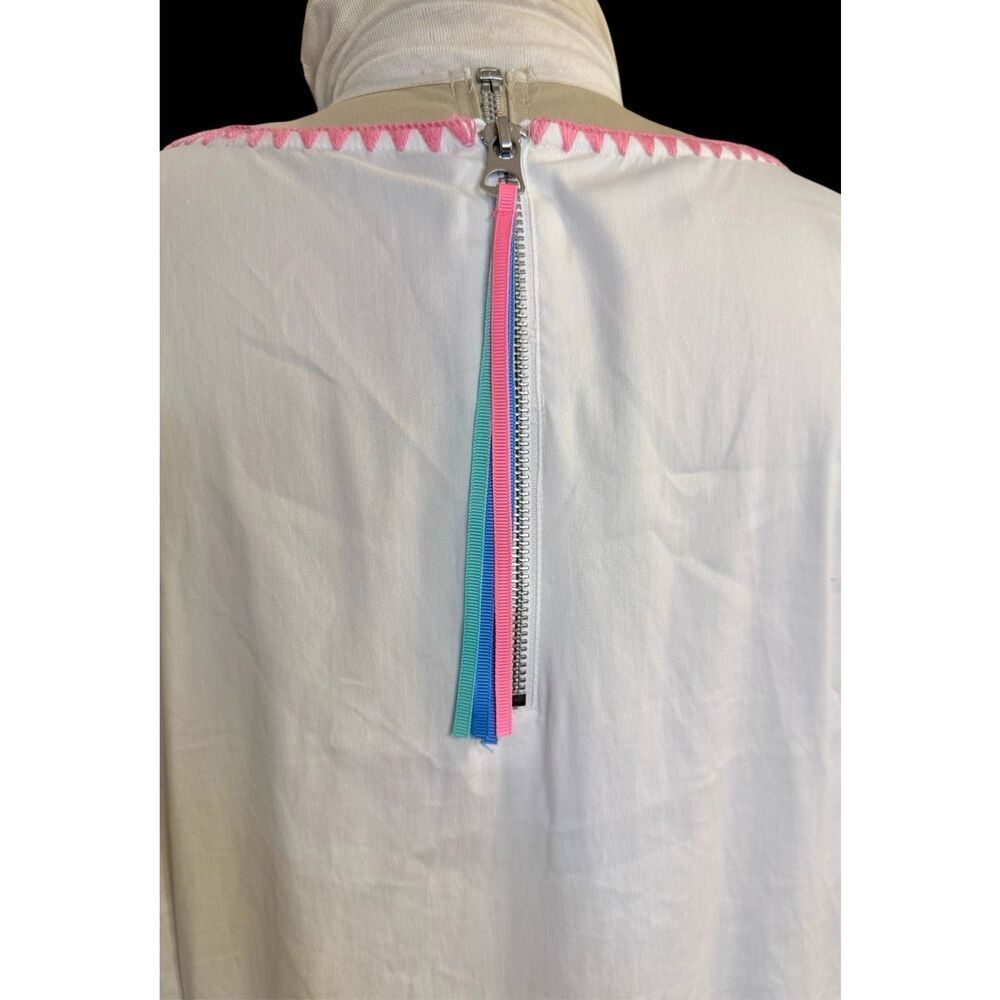 Talbots Womens White Colorful Embroidered Trim Flounce Sleeveless Top XL Spring - Picture 7 of 13